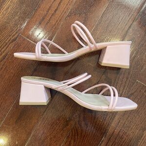 RAID Pink Thin Strap Chunky Heeled Mule Sandals